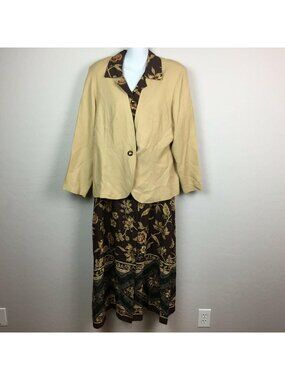 Two Twenty Women's Brown Beige Dress Jacket Twinset Work Office Business Size M